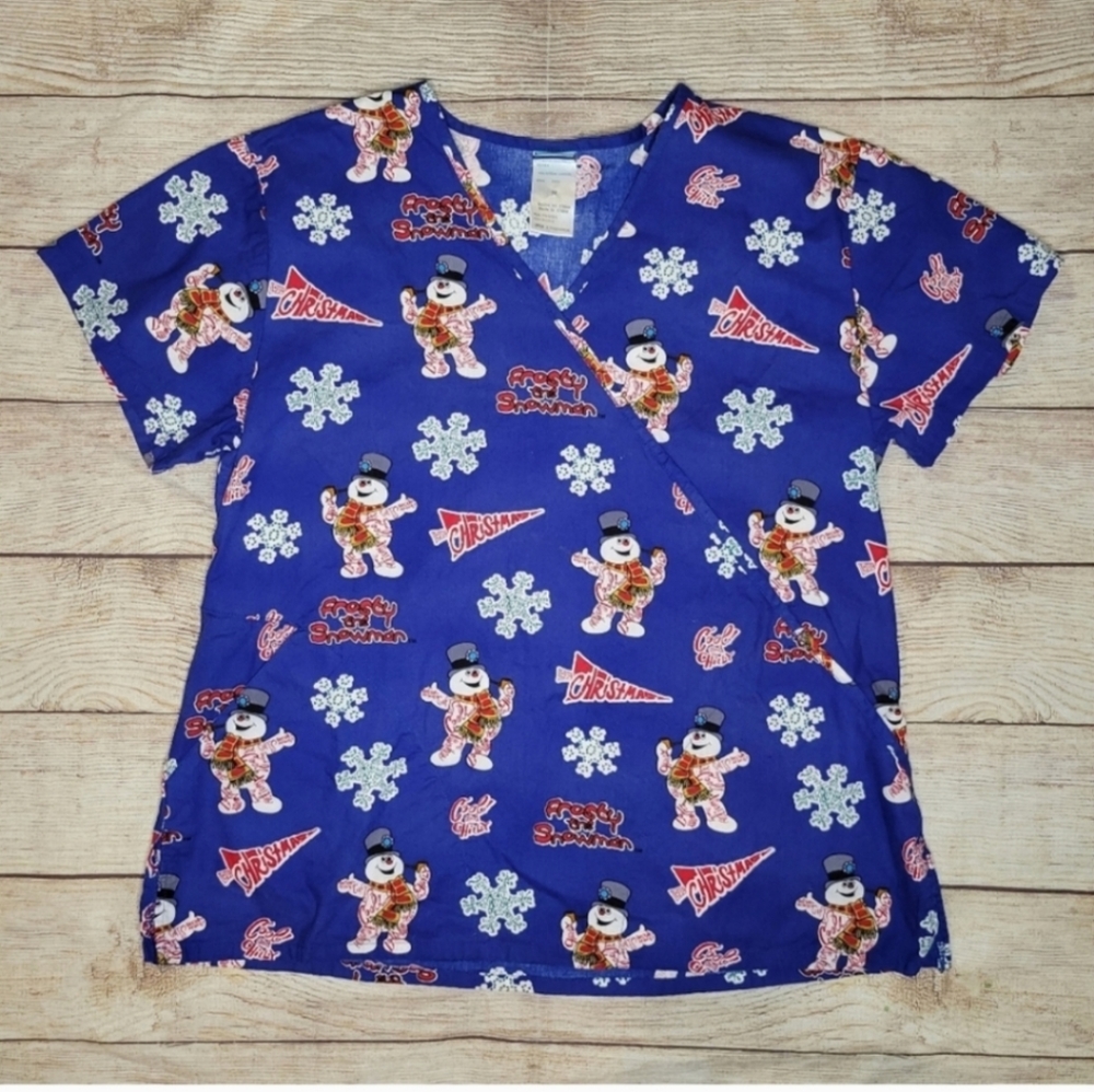 Frosty the snowman holiday Christmas scrub top